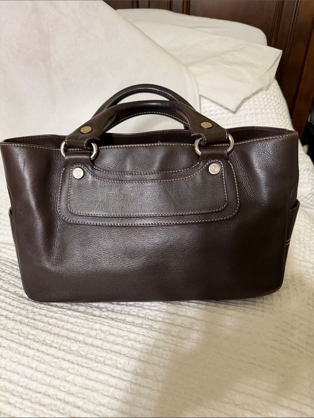 Celine Dark Brown Leather Shoulder Tote ( final sale)